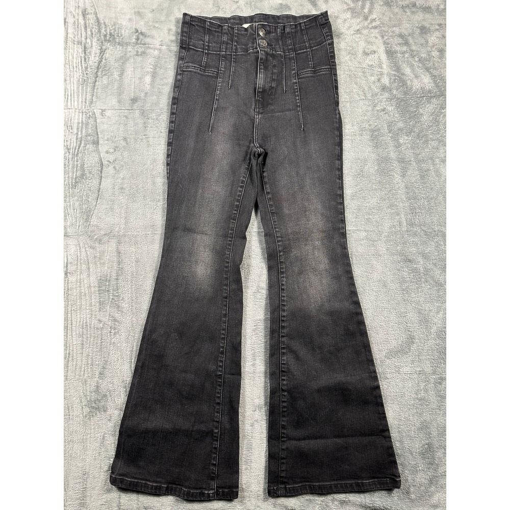 We The Free Free People Black Flare Jeans High Rise Corset Waist Size 29